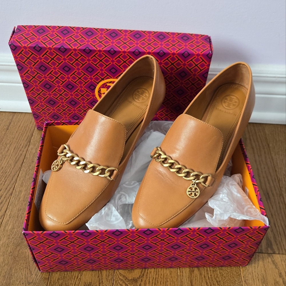 Tory Burch Mini Benton Charm Tan Leather Loafers